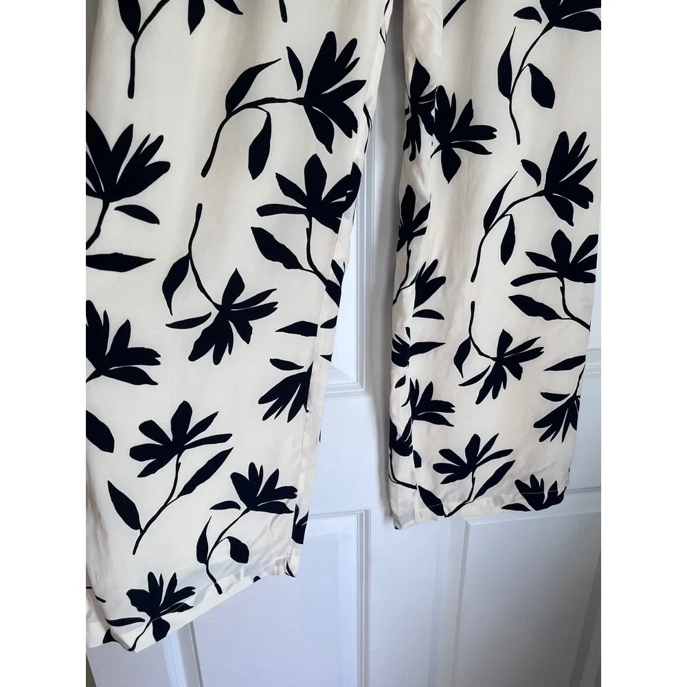 NWT Anine Bing Owen Cream Black Floral Wide Leg Elastic Waist Pants Small - Picture 8 of 9